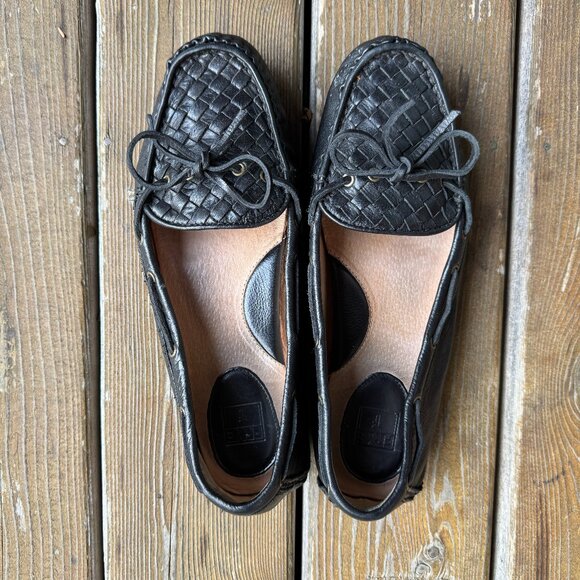 EUC Frye Black Woven Leather Reagan Slip On Driving Moccasin in Women's 11M - Picture 10 of 12